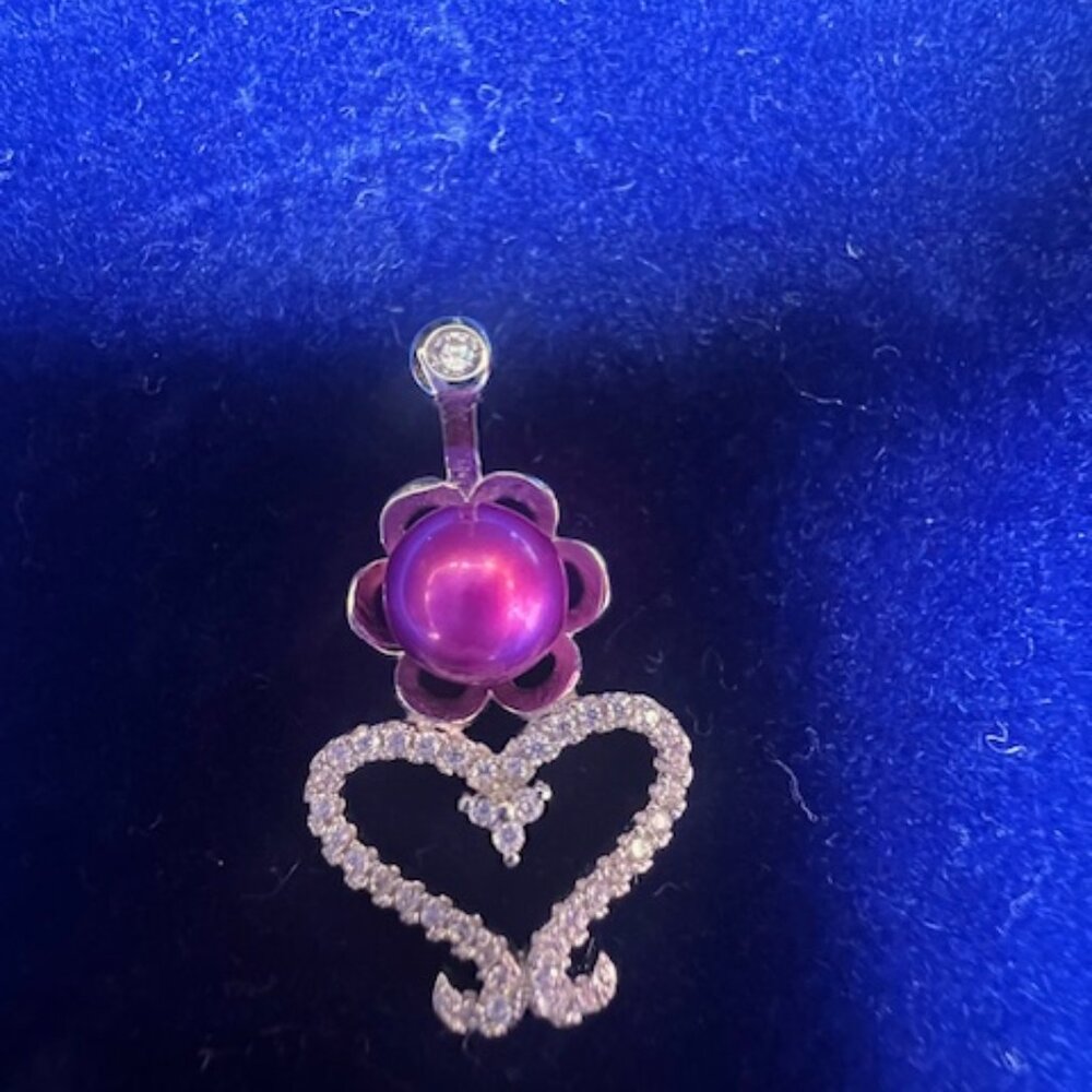 🦋 2 for $12  Sterling Silver - Cultured Pearl & Heart Crystal pendant & Chain